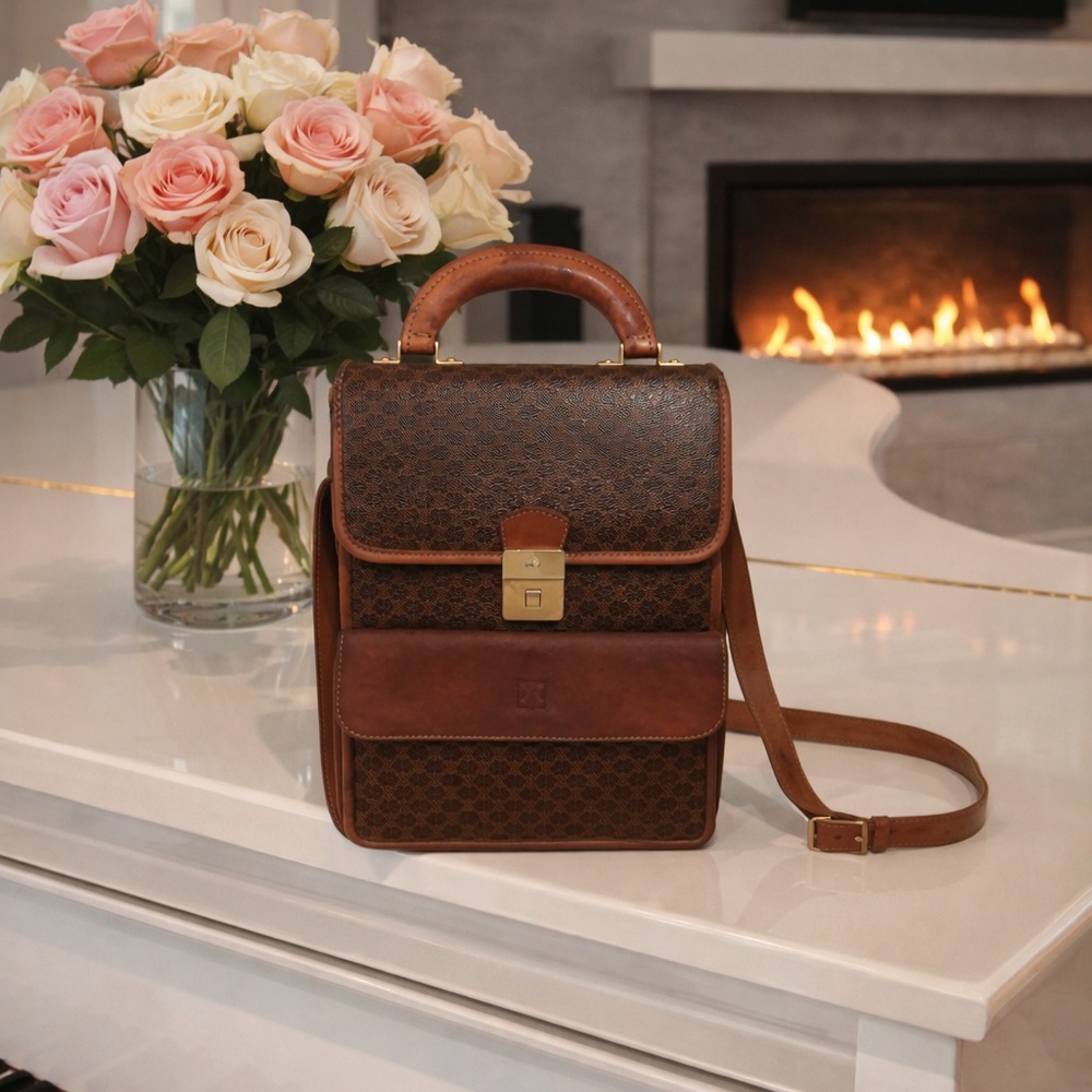 CELINE MACADAM VINTAGE Leather Shoulder bag (SATCHEL BRIEFCASE)